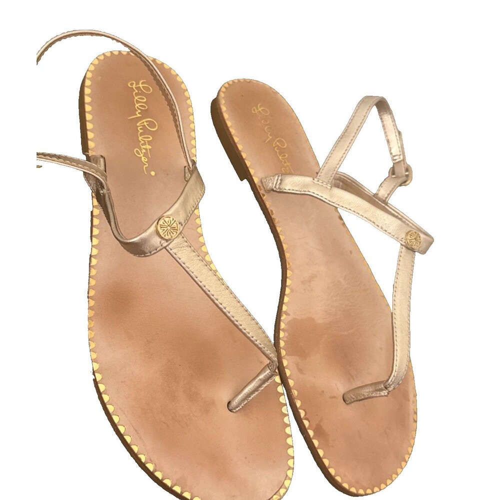 Lilly Pulitzer Gold Leather Thong Sandals Women’s 8 M Metallic Resort Preppy